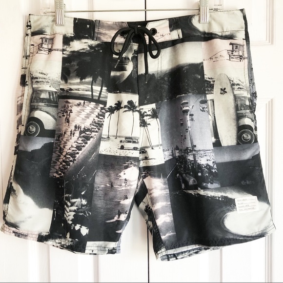 Adam Levine 70s Los Angeles California Collage Swim Trunks - Picture 1 of 16